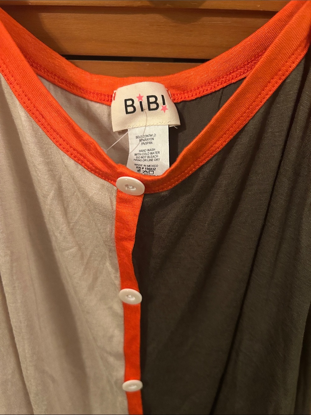 BiBi Colorblock Button Tank in Olive, Cream & orange - Picture 2 of 3